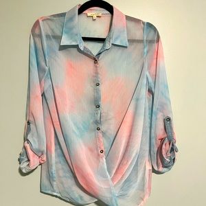 Mystree, Small, Gauze Wrap Blouse, Pink/Blue